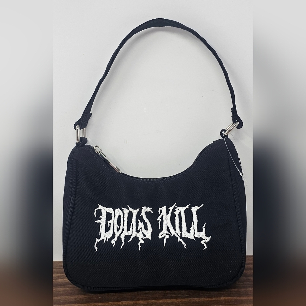 Dolls Kill Embroidered Black White Logo Gothic Small Shoulder Bag NEW